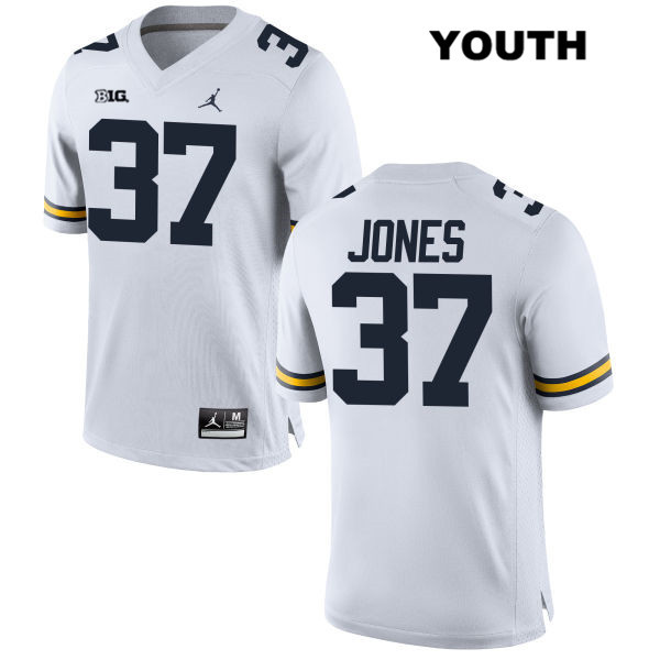 Youth NCAA Michigan Wolverines Bradford Jones #37 White Jordan Brand Authentic Stitched Football College Jersey BC25I81YD